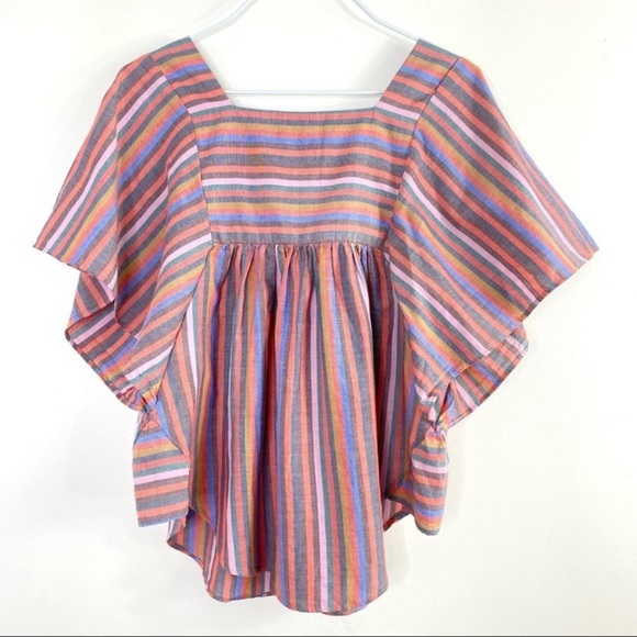 Madewell Butterfly Top in Rainbow Stripe in Pink New with Tags Style #L3049 - Picture 5 of 8